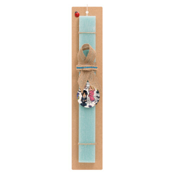 Wednesday and Enid Sinclair, Easter Set, wooden keychain & aromatic flat Easter candle (30cm) (TURQUOISE)