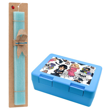 Wednesday and Enid Sinclair, Easter Set, children's snack container BLUE & Easter aromatic flat candle (30cm) (TURQUOISE)