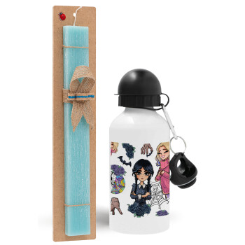 Wednesday and Enid Sinclair, Easter Set, metallic aluminum water bottle (500ml) & scented flat candle (30cm) (TURQUOISE)