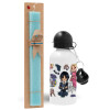 Easter Set, metallic aluminum water bottle (500ml) & scented flat candle (30cm) (TURQUOISE)