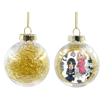 Wednesday and Enid Sinclair, Transparent Christmas tree ball ornament with gold filling 8cm