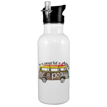 Outerbanks Pogue Life, White water bottle with straw, stainless steel 600ml