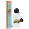 Easter Set, metallic aluminum water bottle (500ml) & scented flat candle (30cm) (TURQUOISE)