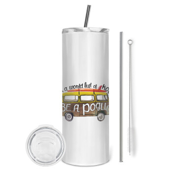 Outerbanks Pogue Life, Tumbler ποτήρι θερμό από ανοξείδωτο ατσάλι 600ml, με μεταλλικό καλαμάκι & βούρτσα καθαρισμού