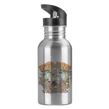 Outerbanks paradise on earth, Water bottle Silver with straw, stainless steel 600ml