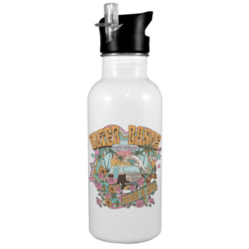 Outerbanks paradise on earth, White water bottle with straw, stainless steel 600ml