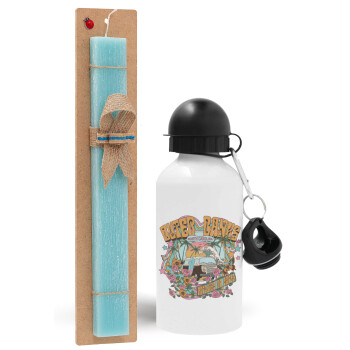 Outerbanks paradise on earth, Easter Set, metallic aluminum water bottle (500ml) & scented flat candle (30cm) (TURQUOISE)