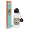 Easter Set, metallic aluminum water bottle (500ml) & scented flat candle (30cm) (TURQUOISE)