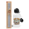 Easter Set, metallic aluminum water bottle (500ml) & aromatic flat Easter candle (30cm) (GRAY)