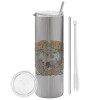 Eco friendly stainless steel Silver tumbler 600ml, with metal straw & cleaning brush