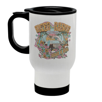 Outerbanks paradise on earth, Stainless steel travel mug with lid, double wall white 450ml