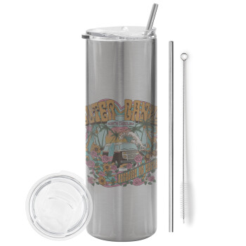 Outerbanks paradise on earth, Tumbler stainless steel Silver 600ml, with metal straw & cleaning brush