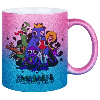 Rainbow friends, Κούπα Χρυσή/Μπλε Glitter, κεραμική, 330ml