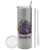 Eco friendly stainless steel Silver tumbler 600ml, with metal straw & cleaning brush