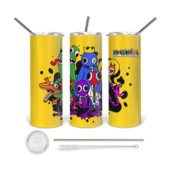 Rainbow friends, 360 Eco friendly ποτήρι θερμό (tumbler) από ανοξείδωτο ατσάλι 600ml, με μεταλλικό καλαμάκι & βούρτσα καθαρισμού