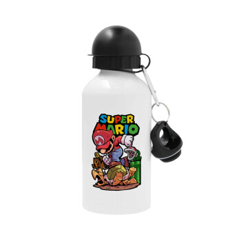Super mario Jump, Metal water bottle, White, aluminum 500ml