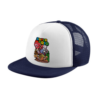 Super mario Jump, Children's Soft Trucker Cap with Dark Blue/White Mesh (POLYESTER, CHILDREN, ONE SIZE)