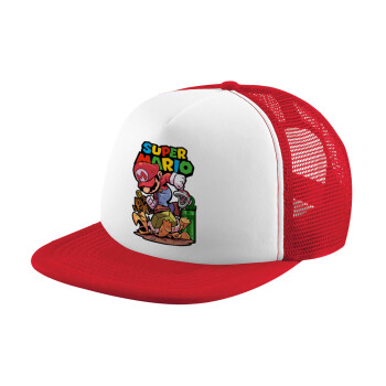 Super mario Jump, Καπέλο παιδικό Soft Trucker με Δίχτυ ΚΟΚΚΙΝΟ/ΛΕΥΚΟ (POLYESTER, ΠΑΙΔΙΚΟ, ONE SIZE)