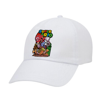 Super mario Jump, Καπέλο Ενηλίκων Baseball Λευκό 5-φύλλο (POLYESTER, ΕΝΗΛΙΚΩΝ, UNISEX, ONE SIZE)