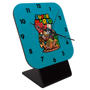 Super mario Jump, Quartz Table clock in natural wood (10cm)