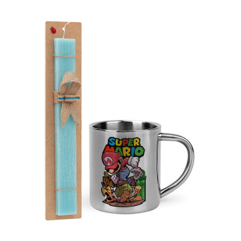 Super mario Jump, Easter Set, metallic thermal cup (300ml) & aromatic flat Easter candle (30cm) (TURQUOISE)