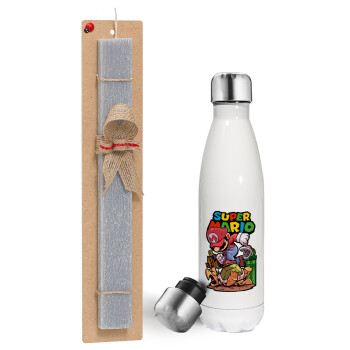 Super mario Jump, Easter candle, metallic white thermos bottle (500ml) & aromatic flat candle (30cm) (GRAY)