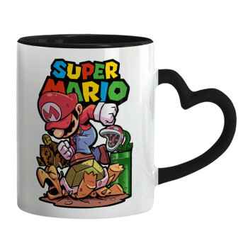 Super mario Jump, Mug heart black handle, ceramic, 330ml