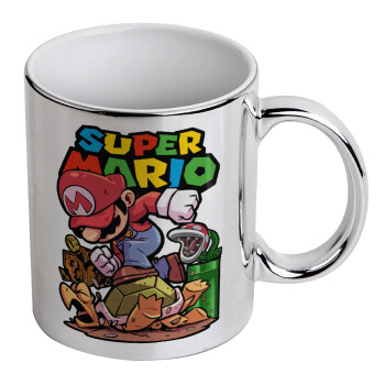 Super mario Jump, Mug ceramic, silver mirror, 330ml