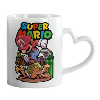 Super mario Jump, Mug heart handle, ceramic, 330ml