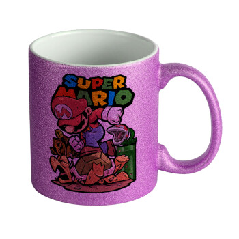 Super mario Jump, Κούπα Μωβ Glitter που γυαλίζει, κεραμική, 330ml