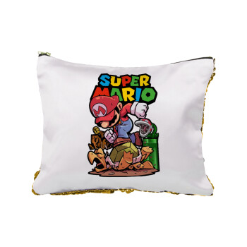 Super mario Jump, Sequin Gold Pouch Cosmetic Bag