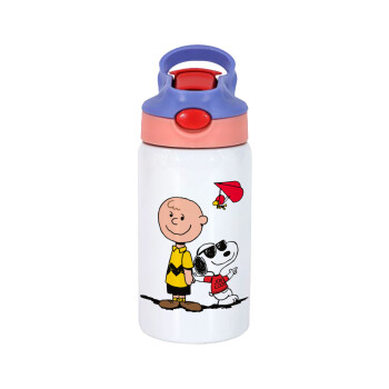 Snoopy & Joe, Παιδικό παγούρι θερμό, ανοξείδωτο, με καλαμάκι ασφαλείας, ροζ/μωβ (350ml)