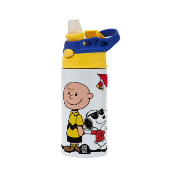 Snoopy & Joe, Children's hot water bottle, stainless steel, with safety straw, green, blue (360ml) BPA FREE