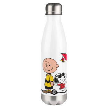 Snoopy & Joe, Μεταλλικό παγούρι θερμός Λευκό (Stainless steel), διπλού τοιχώματος, 500ml