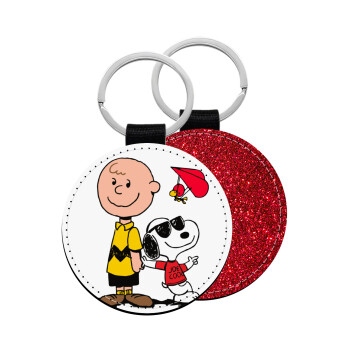 Snoopy & Joe, Μπρελόκ Δερματίνη, στρογγυλό ΚΟΚΚΙΝΟ (5cm)
