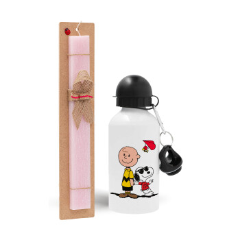 Snoopy & Joe, Πασχαλινό Σετ, παγούρι μεταλλικό αλουμινίου (500ml) & πασχαλινή λαμπάδα αρωματική πλακέ (30cm) (ΡΟΖ)