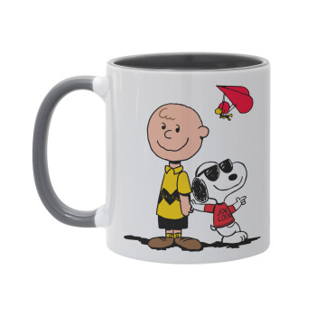 Snoopy & Joe, Κούπα χρωματιστή γκρι, κεραμική, 330ml