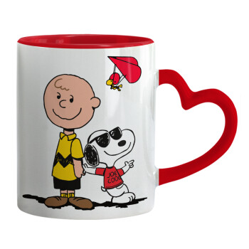 Snoopy & Joe, Mug heart red handle, ceramic, 330ml