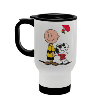 Snoopy & Joe, Stainless steel travel mug with lid, double wall white 450ml