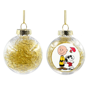 Snoopy & Joe, Transparent Christmas tree ball ornament with gold filling 8cm