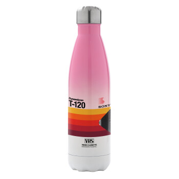 VHS sony dynamicron T-120, Metal mug thermos Pink/White (Stainless steel), double wall, 500ml