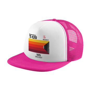 VHS sony dynamicron T-120, Child's Soft Trucker Hat with Pink/White Mesh (POLYESTER, CHILD, ONE SIZE)