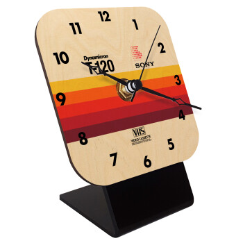 VHS sony dynamicron T-120, Quartz Table clock in natural wood (10cm)