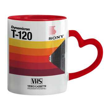 VHS sony dynamicron T-120, Mug heart red handle, ceramic, 330ml