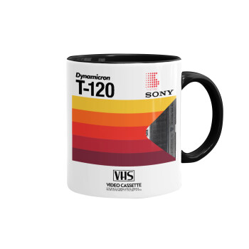 VHS sony dynamicron T-120, Mug colored black, ceramic, 330ml