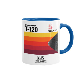 VHS sony dynamicron T-120, Mug colored blue, ceramic, 330ml