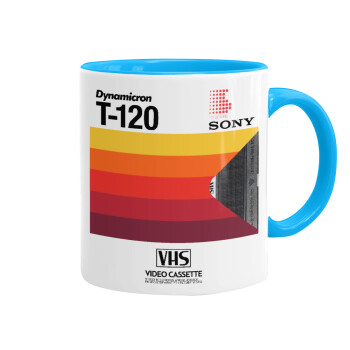 VHS sony dynamicron T-120, Κούπα χρωματιστή γαλάζια, κεραμική, 330ml