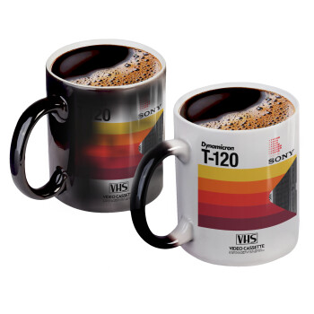 VHS sony dynamicron T-120, Color changing magic Mug, ceramic, 330ml when adding hot liquid inside, the black colour desappears (1 pcs)