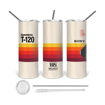 VHS sony dynamicron T-120, 360 Eco friendly ποτήρι θερμό (tumbler) από ανοξείδωτο ατσάλι 600ml, με μεταλλικό καλαμάκι & βούρτσα καθαρισμού
