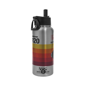 VHS sony dynamicron T-120, Metal mug thermo Silver with Straw and Spout Lid (Stainless steel), double wall, 950ml